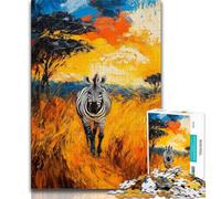 Puzzle 1000 pièces pour Adolescents, Peinture à l'huile de zèbre Africain, 1000 pièces pour Adolescents, Jeu de Quiz, décoration Murale, Cadeaux d'anniversaire et de Noël Uniques (Taille 38x26cm)