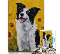 Puzzle 1000 pièces pour Adolescents, Peinture Border Collie, Anti-Stress, défi Difficile avec Affiche et fiche de Questions-réponses (75x50cm)