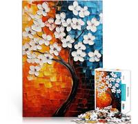 Puzzle 1000 pièces pour Adolescents Peinture d'arbre en Fleurs Blanches Impossible avec des pièces de Formes aléatoires entièrement imbriquées 75x50cm