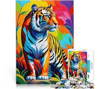 Puzzle 1000 pièces pour Adolescents Peinture de Tigre colorée Jouets de Divertissement Familial Jeu de défi Unique 38x26cm