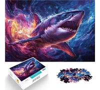 Puzzle 1000 pièces pour Adolescents Peinture du Grand Requin Blanc Jeux Amusants en Famille Cadeau pour Les Anniversaires 38x26cm