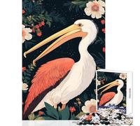 Puzzle 1000 pièces pour Adolescents Pélican dans Un Jardin Fleuri Nocturne Décoration intérieure Jouet Cadeau d'anniversaire Jeu créatif Parent-Enfant Dimensions 38x52cm
