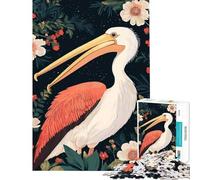 Puzzle 1000 pièces pour Adolescents Pélican dans Un Jardin Fleuri Nocturne Stimule Le Cerveau Une œuvre d'art Jeu Amusant Convient aux 14 Ans et Plus (38x26cm)