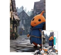 Puzzle 1000 pièces pour Adolescents Personnage Orange Mignon dans Une Ville médiévale Puzzle 1000 pièces Décoration intérieure Jouet Découpe de précision Cadeau d'anniversaire ou de Voyage (38x26cm)