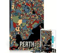Puzzle 1000 pièces pour Adolescents Perth Australie Carte de Ville Vintage rétro Jeu de logique Amusant et Silencieux Décoration de Noël Cadeau (38x52cm)