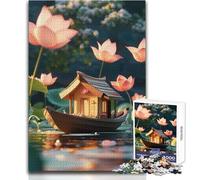 Puzzle 1000 pièces pour Adolescents Petit Bateau Nenuphars, Jeu intellectuel, Passe-Temps idéal pour Les Vacances à la Maison, Cadeau de Noël Secret, Dimensions 50x75cm