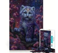 Puzzle 1000 pièces pour Adolescents Petit léopard des neiges céleste en Pleine Floraison Activité Manuelle aux découpes nettes Exercice Mental Amusant et Relaxant Activité d'anniversaire (38x26cm)