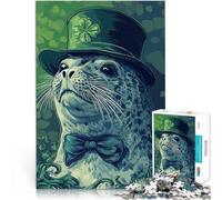 Puzzle 1000 pièces pour Adolescents Phoque au Chapeau de trèfle pour Le Jeu éducatif Challenge Toy décoration Murale 52x38cm