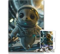 Puzzle 1000 pièces pour Adolescents - Phoque Mignon dans Une Station Spatiale - Jeu de défi Unique - Découpe de précision - Jouet éducatif - Dimensions : 50x75cm