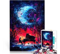 Puzzle 1000 pièces pour Adolescents Piano sous Une Lune Cosmique Jouets Anti-Stress avec Affiche et Feuille de Questions correspondantes 52x38cm