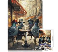 Puzzle 1000 pièces pour Adolescents - Pigeons dans Un café Parisien - Jeu de Course de Vitesse Manuelle - Casse-tête pour Les Amateurs de Jeux (Dimensions 50x75cm)