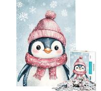 Puzzle 1000 pièces pour Adolescents Pingouin Mignon avec Bonnet d'hiver Puzzle pour Adultes Jeu Relaxant Anti-Stress pour Les Gamers (Taille 50x75cm)