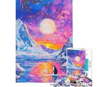 Puzzle 1000 pièces pour Adolescents Pingouin Solitaire au Coucher du Soleil Puzzle Adulte Décoration Murale Cadeau Anti-Stress (Dimensions 50x75cm)