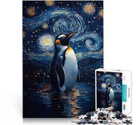Puzzle 1000 pièces pour Adolescents Pingouin sous la Nuit étoilée Jeu Familial pour et avec Affiche et Feuille de Questions correspondantes 38x26cm