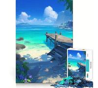 Puzzle 1000 pièces pour Adolescents Plage Tropicale avec jetée Art numérique Bords précis Exercice Mental Jeu Amusant et Calme Cadeau d'anniversaire Artistique (50x75cm)