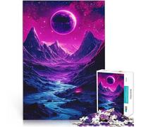 Puzzle 1000 pièces pour Adolescents Planète Violette Paysage Néon Espace Jeu de Quiz avec Affiche et Feuille de Questions correspondantes 75x50cm