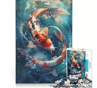 Puzzle 1000 pièces pour Adolescents Poissons Deux carpes koï, Jeu de réflexion, découpe de précision, Cadeau Original pour Un Anniversaire ou Noël 50x75cm