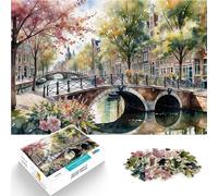 Puzzle 1000 pièces pour Adolescents Pont-Canal Aquarelle Entraînez Votre Cerveau et Vos Mains Bon Cadeau 38x26cm