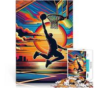 Puzzle 1000 pièces pour Adolescents Pop Art de Basket-Ball au Coucher du Soleil Jeu Stimulant Bon Cadeau 52x38cm