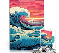 Puzzle 1000 pièces pour Adolescents Pop Art des Vagues de l'océan Activité familiale avec Affiche et Feuille de Questions correspondantes 38x26cm