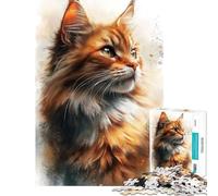 Puzzle 1000 pièces pour Adolescents Portrait Aquarelle d'un Chat Roux Puzzle 1000 pièces Décoration intérieure Jouet à Assembler Idéal comme Cadeau pour Toute la Famille (38x26cm)