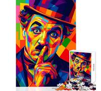 Puzzle 1000 pièces pour Adolescents Portrait coloré de Charlie Chaplin en Pop Art Jouet éducatif pour Femmes et Hommes Jeu de détente Parent-Enfant Dimensions 38x26cm