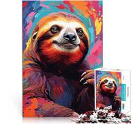 Puzzle 1000 pièces pour Adolescents Portrait coloré d'un Paresseux à Trois Doigts Jeu intellectuel Bon Cadeau 38x26cm