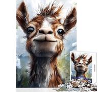 Puzzle 1000 pièces pour Adolescents Portrait d'alpaga Souriant Décoration Murale Jeu de Manipulation avec Poster et fiche de Questions Assortis Dimensions 50x75cm