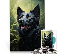 Puzzle 1000 pièces pour Adolescents Portrait de Berger Allemand Noir Jeu de Quiz avec des pièces de Formes aléatoires entièrement imbriquées 38x26cm