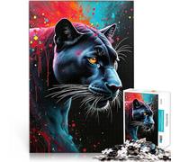 Puzzle 1000 pièces pour Adolescents Portrait de Black Panther avec éclaboussures de Peinture Jouets de Jeu Jeu de défi Unique 38x52cm