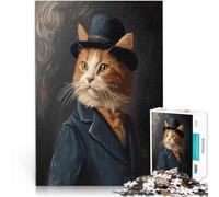 Puzzle 1000 pièces pour Adolescents Portrait de Chat au Chapeau Haut de Forme Jeux Amusants Améliorer la mémoire 38x26cm