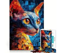 Puzzle 1000 pièces pour Adolescents Portrait de Chat en mosaïque Art aux Bords précis Activité intellectuelle stimulante Jeu de détente Cadeau d'anniversaire Artistique (38x26cm)