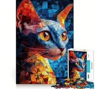 Puzzle 1000 pièces pour Adolescents Portrait de Chat en mosaïque Art aux Bords précis Activité intellectuelle stimulante Jeu de détente Cadeau d'anniversaire Artistique (50x75cm)