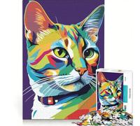 Puzzle 1000 pièces pour Adolescents Portrait de Chat européen coloré Style Pop Art Jeu Impossible, Difficile et Stimulant Cadeau Original pour Un Anniversaire ou Noël 50x75cm