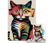 Puzzle 1000 pièces pour Adolescents Portrait de Chat géométrique coloré Jeu éducatif et Relaxant pour Toute la Famille pour Un Père Noël Secret (38x26cm)