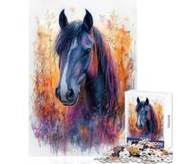 Puzzle 1000 pièces pour Adolescents Portrait de Cheval à l'aquarelle Décoration intérieure Jeu de réflexion avec Poster et fiche de Questions Assortis Dimensions 38x52cm