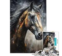 Puzzle 1000 pièces pour Adolescents Portrait de Cheval au Fusain activité ludique à la Maison améliore la mémoire Jeu Pratique Convient aux 14 Ans et Plus (38x52cm)