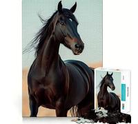 Puzzle 1000 pièces pour Adolescents Portrait de Cheval Noir Découpe précise Jeu d'exercice cérébral,détente et Divertissement pour Un Anniversaire (38x26cm)