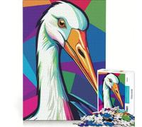 Puzzle 1000 pièces pour Adolescents, Portrait de Cigogne coloré Style Pop Art, Jeu Impossible, Difficile et Stimulant, Cadeau d'anniversaire ou de Noël Unique 38x26cm