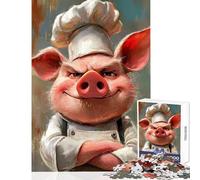 Puzzle 1000 pièces pour Adolescents Portrait de Cochon Chef Décoration intérieure Jouet Cadeau d'anniversaire Jeu de Construction Interaction Parent-Enfant Dimensions 38x52cm