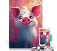 Puzzle 1000 pièces pour Adolescents Portrait de Cochon Mignon Compétition de Vitesse Manuelle Super Cadeau 38x26cm