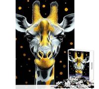 Puzzle 1000 pièces pour Adolescents Portrait de Girafe dorée Jouet éducatif Animalier Idée Cadeau Jeu de réflexion Entraîne Ton Cerveau et ta dextérité Dimensions 38x26cm
