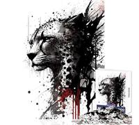 Puzzle 1000 pièces pour Adolescents Portrait de guépard à l'encre Jeu éducatif Idée Cadeau Casse-tête Stimulant pour développer la motricité Fine et l'habileté Manuelle Dimensions 38x52cm