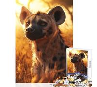 Puzzle 1000 pièces pour Adolescents Portrait de hyène au Coucher du Soleil Décoration Murale Cadeau Jeu Pratique pour stimuler Le Cerveau Dimensions 38x26cm