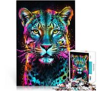 Puzzle 1000 pièces pour Adolescents Portrait de léopard au néon Jouets de Divertissement Familial Super Cadeau 75x50cm