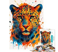 Puzzle 1000 pièces pour Adolescents Portrait de léopard coloré avec Effet Aquarelle Idéal pour Un Anniversaire ou Noël Un Jeu Familial Artistique Convient aux Enfants de 14 Ans et Plus (50x75cm)