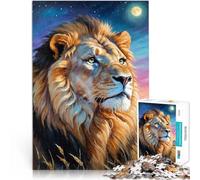 Puzzle 1000 pièces pour Adolescents Portrait de Lion majestueux sous Le Ciel Nocturne Casse-tête Cadeau Amusant 75x50cm