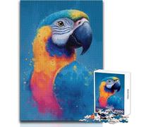 Puzzle 1000 pièces pour Adolescents - Portrait de Perroquet coloré sur Fond Bleu - Activité de Loisirs relaxante et Douce - Découpe Fine et Lisse - Dimensions:38x52cm
