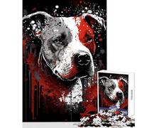 Puzzle 1000 pièces pour Adolescents Portrait de Pitbull à l'encre Jeu Anti-Stress Idée Cadeau Père Noël Secret Casse-tête Stimulant Dimensions 38x52cm