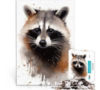 Puzzle 1000 pièces pour Adolescents Portrait de Raton Laveur à l'aquarelle Jeux de détente Décoration d'intérieur 75x50cm